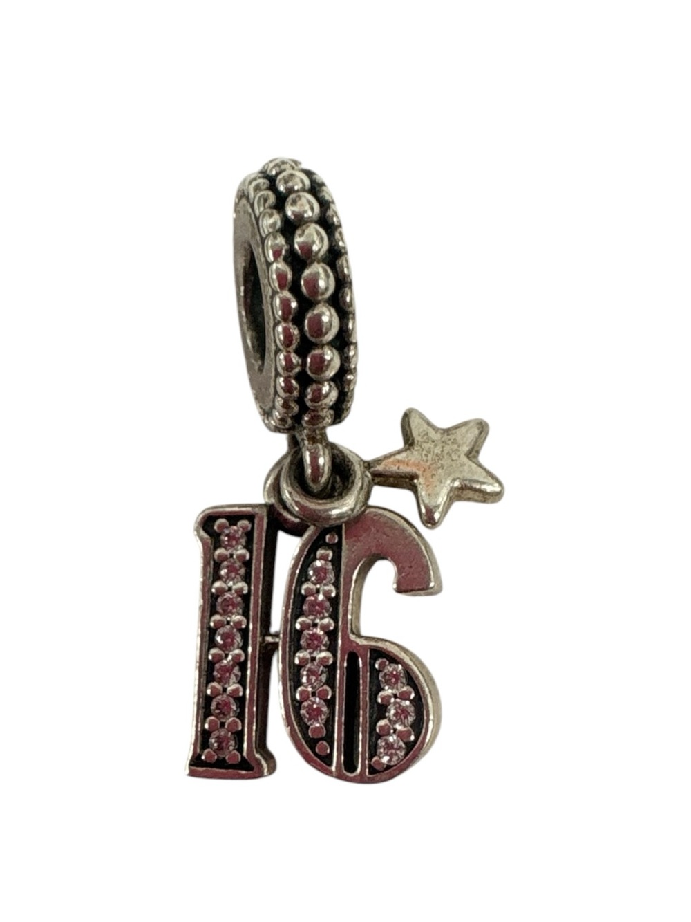 Pandora Silver '16' Number Charm with Pink Accents and Star